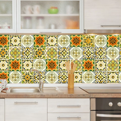 Mandala Tegelstickers Gouden Reliëftextuur Waterdichte PVC Zelfklevende Muurstickers Voor Keuken Badkamer Retro