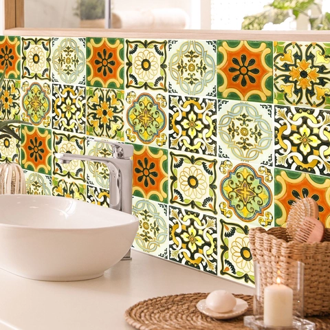 Mandala Tegelstickers Gouden Reliëftextuur Waterdichte PVC Zelfklevende Muurstickers Voor Keuken Badkamer Retro
