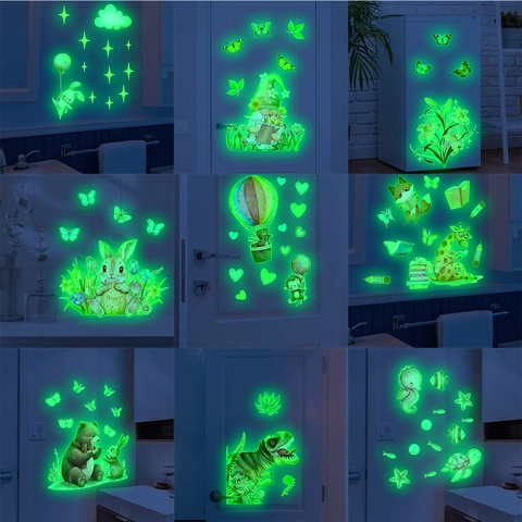 Creative Cartoon Animal Flower Glow In The Dark Wall Stickers PVC Self Adhesive Night Luminous Decals For Home Decor