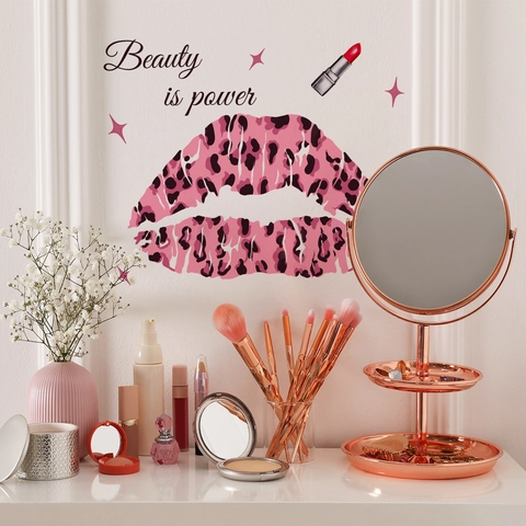 Pink Leopard Lips Wall Stickers PVC Self Adhesive Waterproof Removable Mirror Decals Bedroom Bathroom Decor Fashion Style