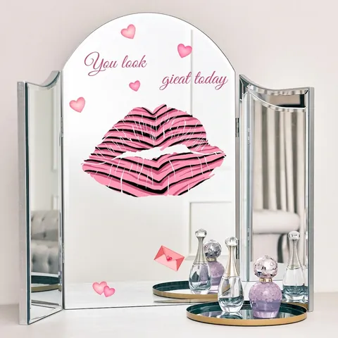 Pink Leopard Lips Wall Stickers PVC Self Adhesive Waterproof Removable Mirror Decals Bedroom Bathroom Decor Fashion Style