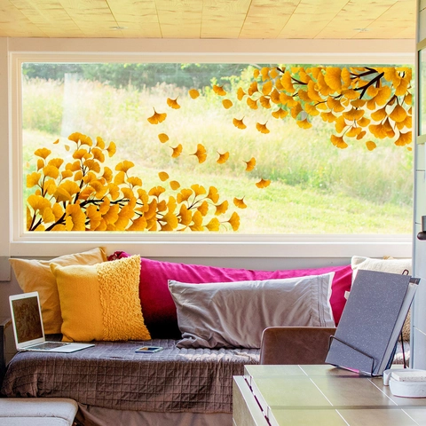 Pegatinas de Ventana de Otoño Ardilla Seta Hoja de Ginkgo Calcomanías Estáticas Mariposa Decoración de Vidrio para Hogar