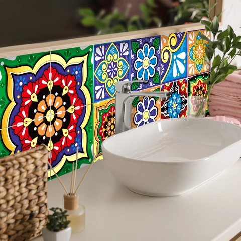 Stickers Carreaux Mandala PVC Imperméable Autocollant Texture Dorée En Relief Rétro Bohème Décoration Murale Maison