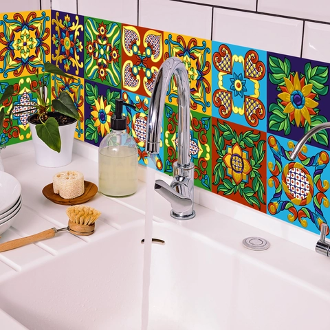 Adesivi Per Piastrelle Mediterranei Impermeabili PVC Autoadesivi Decalcomanie Da Muro Per Cucina Bagno Scale Arredo Oro