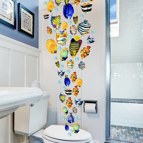 Adesivi per Vasca da Bagno Pesci Tropicali del Mondo Oceanico Impermeabili in PVC per Bagno Gabinetto Decorazione Fai da Te Vita Marina Adesivi Murali