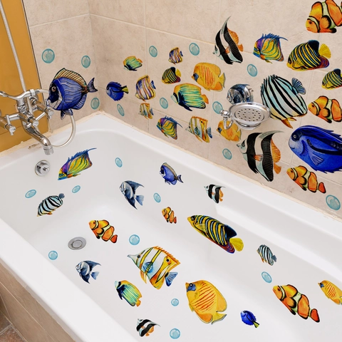 Adesivi per Vasca da Bagno Pesci Tropicali del Mondo Oceanico Impermeabili in PVC per Bagno Gabinetto Decorazione Fai da Te Vita Marina Adesivi Murali