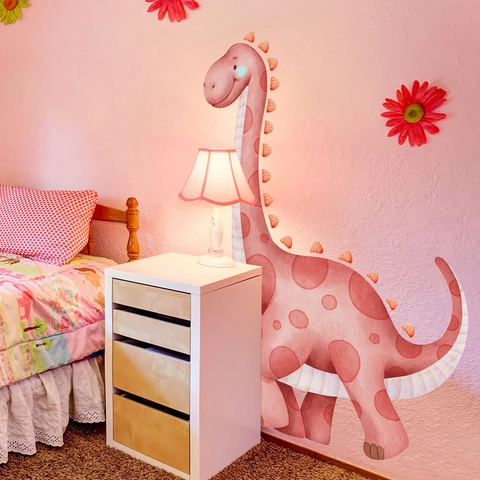 Adesivo Da Parete Dinosauro Rosa Cartone Animato PVC Decorazione Rimovibile Per Cameretta Bambini Asilo Acquerello