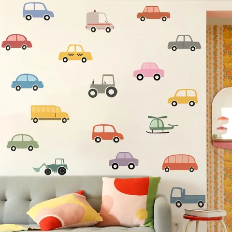 Adesivi Murali Veicoli Cartoni Animati PVC Removibili Autoadesivi Decorazione Camera Bambini