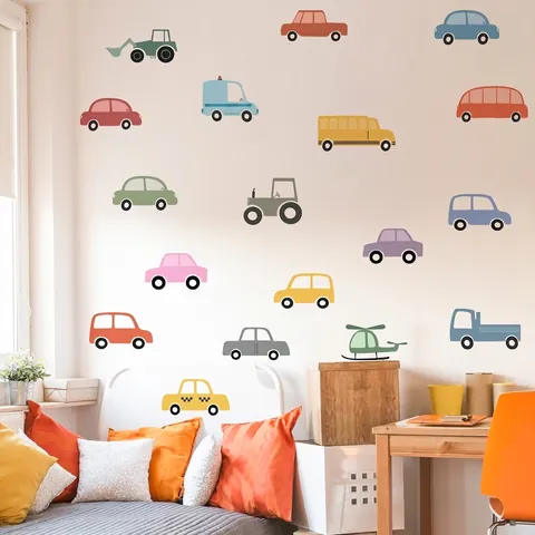 Adesivi Murali Veicoli Cartoni Animati PVC Removibili Autoadesivi Decorazione Camera Bambini