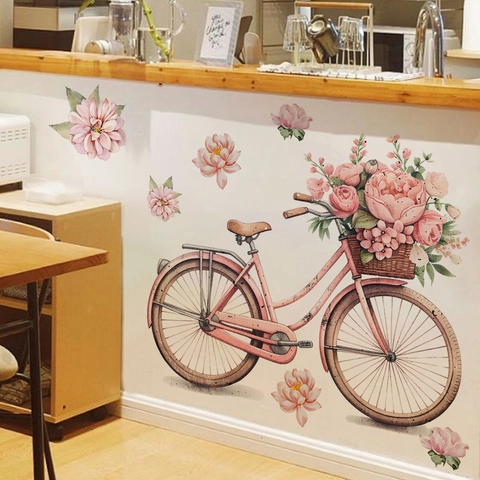 Floral Watercolor Wall Stickers PVC Decals Decorative Flower Plant Butterfly Bicycle Sunflower Window Home Decor