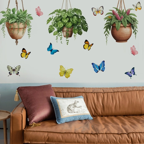 Floral Watercolor Wall Stickers PVC Decals Decorative Flower Plant Butterfly Bicycle Sunflower Window Home Decor