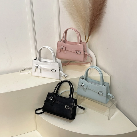 Vintage PU Leather Bow Small Square Bag For Women Elegant Handheld Shoulder Crossbody Bag Casual Lady Purse Solid Color