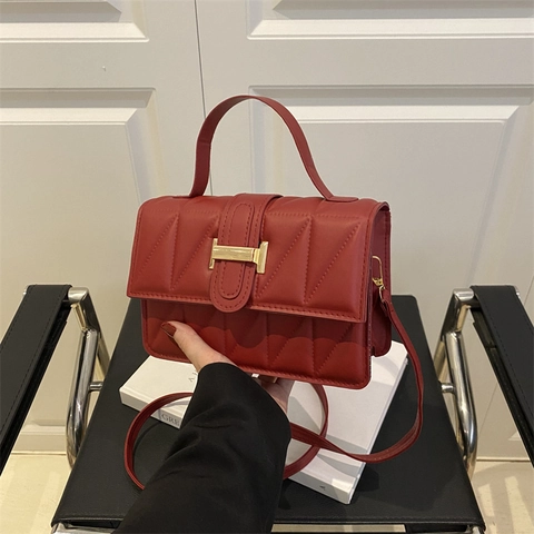 Fashion Quilted PU Leather Crossbody Bag Square Handbag With Top Handle And Adjustable Strap