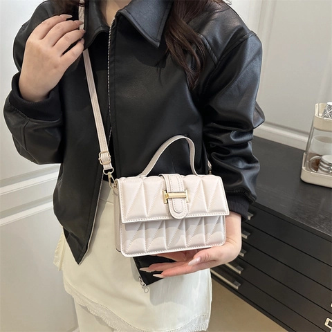 Fashion Quilted PU Leather Crossbody Bag Square Handbag With Top Handle And Adjustable Strap