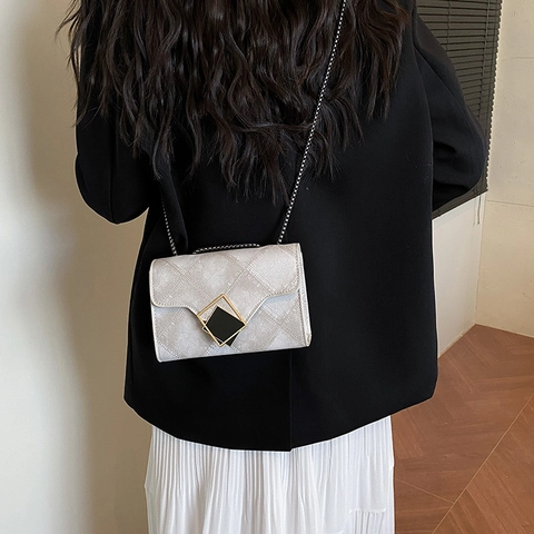 Lussuosa Borsa a Tracolla in Pelle PU Trapuntata a Rombi da Donna Borsa a Spalla con Catena Quadrata alla Moda Elegante Borsa Piccola per Pendolarismo Quotidiano