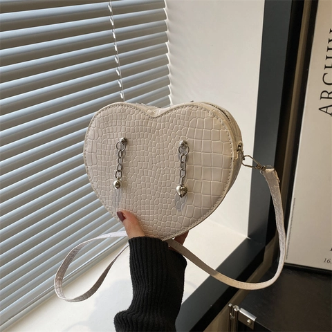 Bolso Bandolera De Moda Con Forma De Corazón Para Mujer Patrón De Cocodrilo Cuero PU Bolso De Hombro Con Cadena De Metal