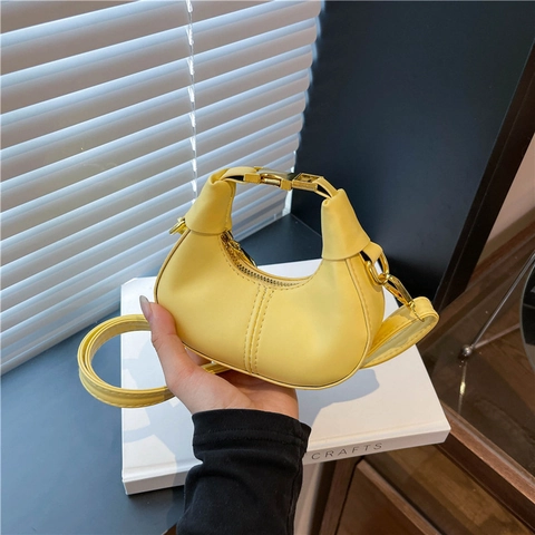 Women Mini PU Leather Hobo Crossbody Bag Solid Color Dumpling Shape Shoulder Bag With Golden Hardware Adjustable Strap