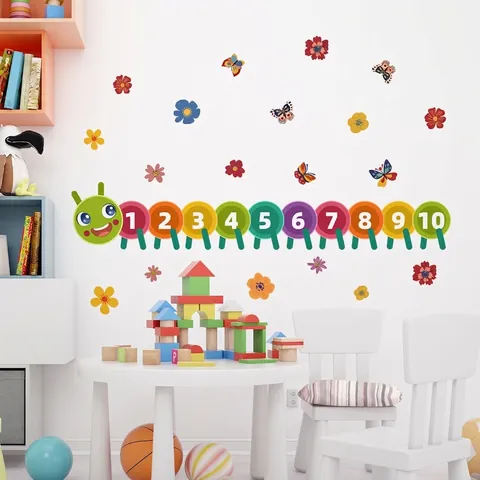 Adesivo Da Parete Bruco Colorato Numeri PVC Autoadesivo Rimovibile Decorazione Per Cameretta Bambini Arte Educativa
