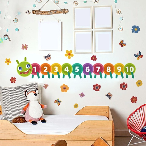Adesivo Da Parete Bruco Colorato Numeri PVC Autoadesivo Rimovibile Decorazione Per Cameretta Bambini Arte Educativa