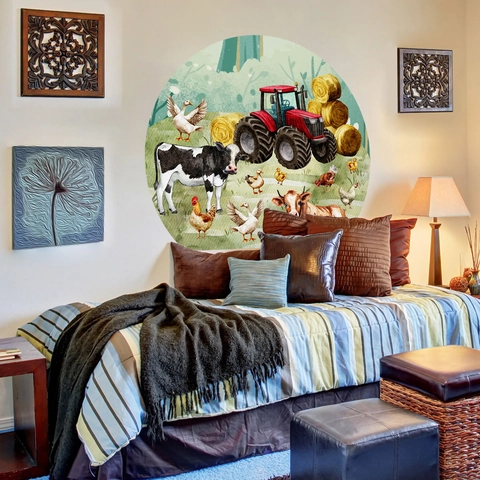 Stickers Muraux Animaux De La Ferme Tracteur PVC Autocollant Aquarelle Dessin Animé Décor Chambre Enfants Salon