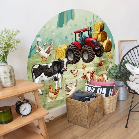 Stickers Muraux Animaux De La Ferme Tracteur PVC Autocollant Aquarelle Dessin Animé Décor Chambre Enfants Salon