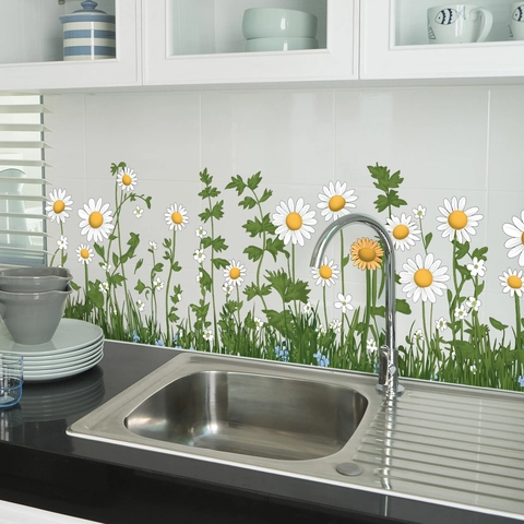 Daisy Flower Grass Wall Sticker Waterproof PVC Self Adhesive Baseboard Skirt Line Pastoral Style Creative Home Decor