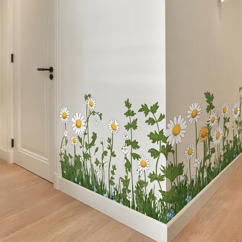 Daisy Flower Grass Wall Sticker Waterproof PVC Self Adhesive Baseboard Skirt Line Pastoral Style Creative Home Decor