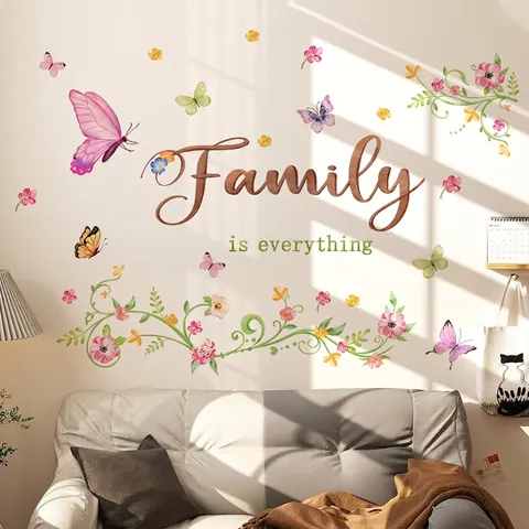 Florale Schmetterling Wandaufkleber Wasserdichte Abnehmbare PVC Dekore Für Wohnzimmer Schlafzimmer Badezimmer Zitate Familie