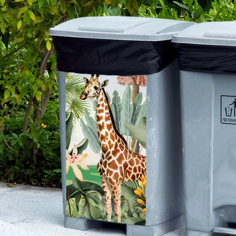 Adesivi Decorativi Per Pattumiera Animali Cartoni Animati Elefante Giraffa Giungla Tropicale PVC Impermeabile Vetrofanie Parete