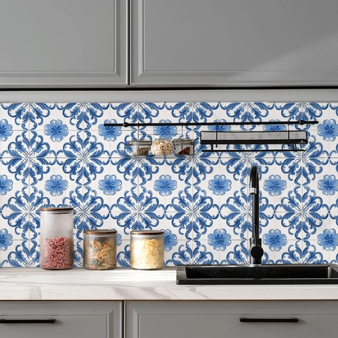 Retro Mandala Pattern Tile Stickers Waterproof PVC Self Adhesive Wall Decals For Kitchen Bathroom Home Decor Vintage Style