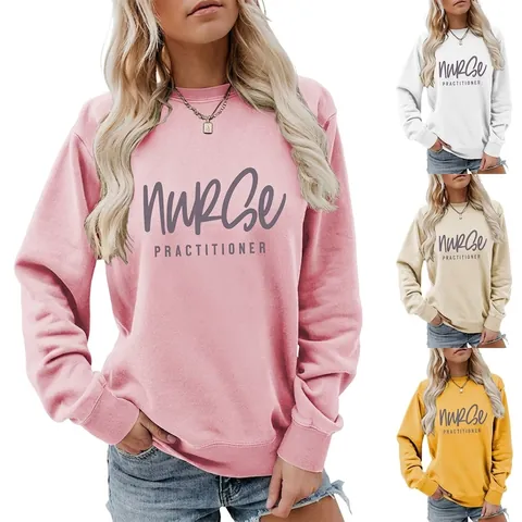 Nurse Practitioner Grafik Sweatshirt Damen Baumwollmischung Rundhals Langarm Lockerer Sitz Lässiger Pullover Top