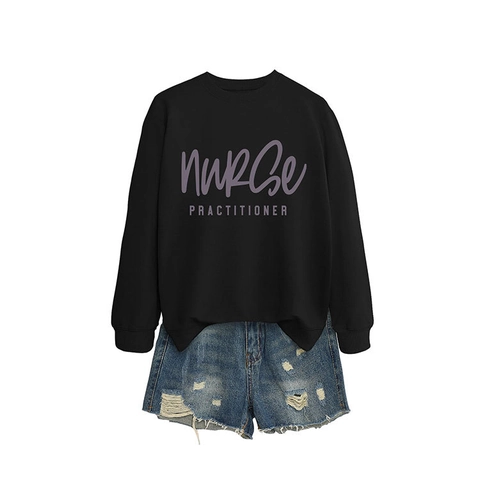 Nurse Practitioner Grafik Sweatshirt Damen Baumwollmischung Rundhals Langarm Lockerer Sitz Lässiger Pullover Top