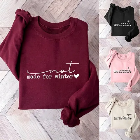 Damen Sweatshirt Rundhals Fleece Gefüttert Baumwollmischung Lockerer Schnitt Buchstabendruck Langarm Casual Pullover