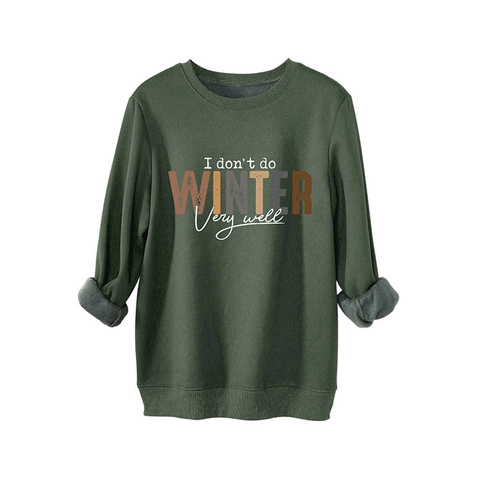 Damen Sweatshirt Rundhalsausschnitt Baumwollmischung Fleece Futter Briefdruck Lockere Pullover Lässige Winter Mode