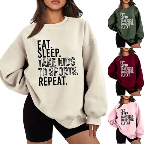 Felpa Donna Foderata In Pile Misto Cotone Oversize Stampa Slogan Casual Girocollo Pullover Inverno