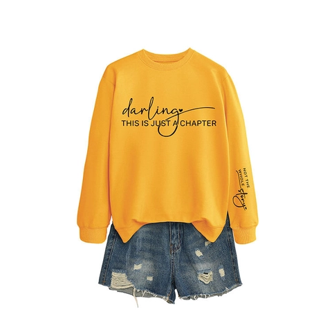 Damen Sweatshirt Rundhalsausschnitt Darling This Is Just A Chapter Slogan Druck Baumwolle Pullover Lässig Locker Oberteil