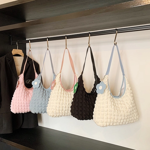 Borsa A Spalla Sottobraccio Con Texture Popcorn Bubble Elegante Ciondolo A Fiore Borsa Hobo Da Donna Tote Di Moda Quotidiana