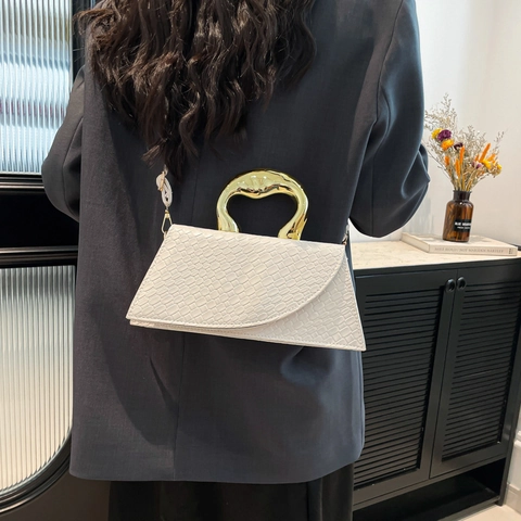 Borsa A Spalla Donna Moda Pelle PU Motivo Coccodrillo Manico In Metallo Irregolare Oro Trapezio Patta Tracolla