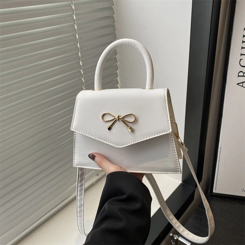 Bow Decor PU Leather Handbag Crossbody Bag Square Single Shoulder Bag Top Handle Fashion Commuter Dating Purse For Women