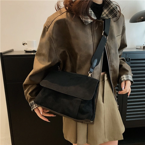 Borsa A Tracolla In Camoscio Da Donna Borsa Messenger Borsa A Spalla Con Tracolla Larga Patta Pendolare Stile Retro Minimalista