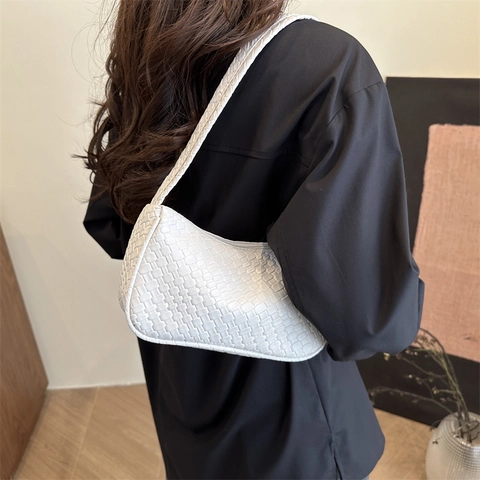 Borsa a Tracolla da Donna in Pelle PU Intrecciata Sottobraccio Vintage Trama Intrecciata Borsa Minimalista Piccola Handbag per il Pendolarismo