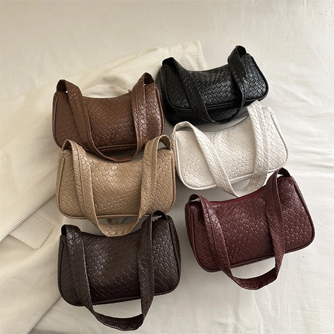 Woven Underarm Shoulder Bag For Women PU Leather Solid Color Elegant Crossbody Small Square Fashion Daily Messenger Bag