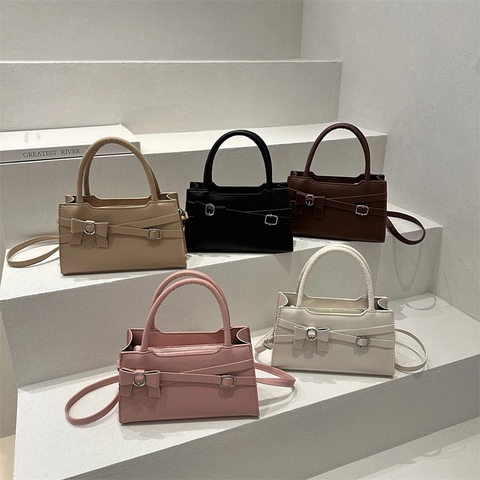 Niche Ontwerp PU Leer Kleine Vierkante Tas Met Strik Decoratie Metalen Gesp Dames Handtas Schoudertas Crossbody Tas Dagelijks