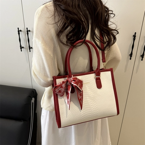 Bolso Tote de Cuero PU con Relieve de Serpiente para Mujer Bolso de Mano Vintage en Bloque de Color Bolso Bandolera con Bufanda Decorativa