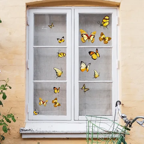 3D Effect Butterfly Window Stickers PVC Static Cling Decals For Glass Mirror Bathroom Living Room Home Decor Yellow Red