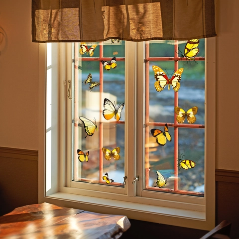 3D Effect Butterfly Window Stickers PVC Static Cling Decals For Glass Mirror Bathroom Living Room Home Decor Yellow Red