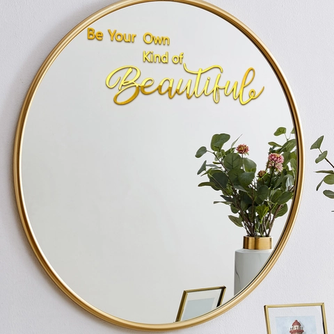 Moderner Goldner Spiegel 3D Wandaufkleber Inspirierendes Zitat Believe In Yourself PVC Dekorative Aufkleber Für Schlafzimmer Bad