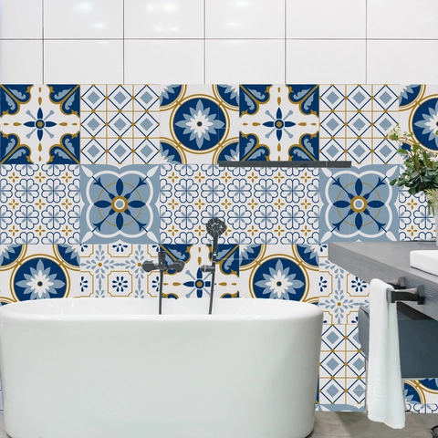 Moroccan Style PVC Tile Stickers Waterproof Self Adhesive Wall Decals For Kitchen Bathroom Home Decor Mandala Pattern Tile Mural