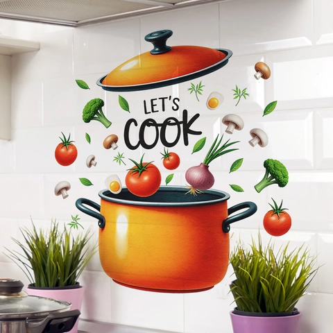 Watercolor Kitchen Wall Stickers PVC Removable Self Adhesive Coffee Time Lets Cook Quotes Decor For Dining Room Cafe