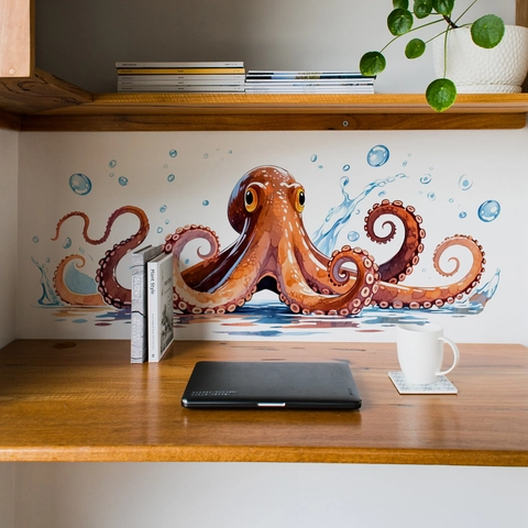 Kreativer Oktopus Wandaufkleber PVC Wasserdicht Abnehmbar Wandbild Dekoration Für Badezimmer Küche Handbemalt Ozean